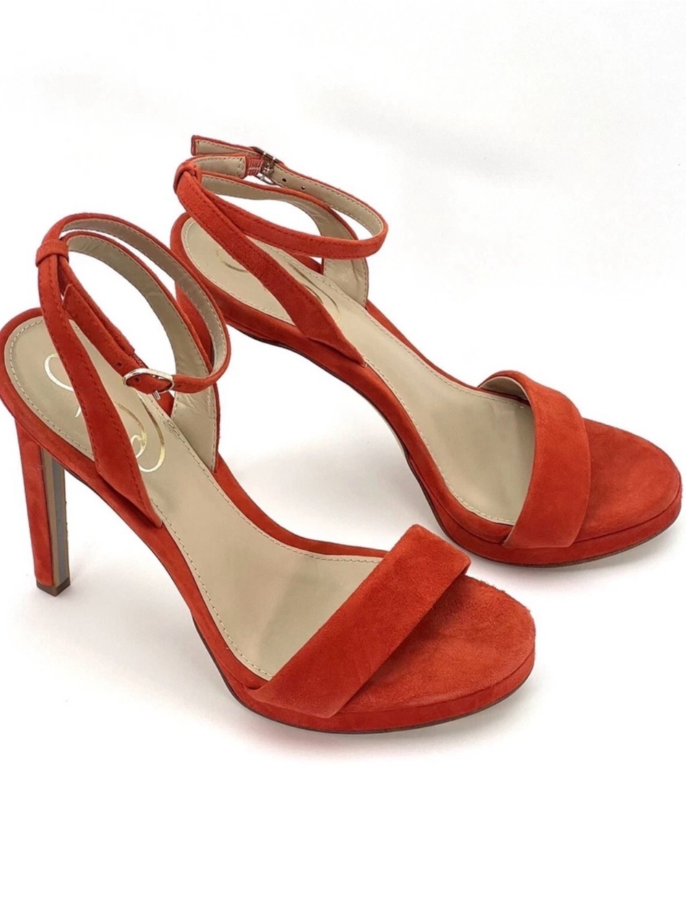 Sam Edelman Poppy Red Suede Ankle-Strap Heels Sz 7 Vibrant Bold Strappy Sandals